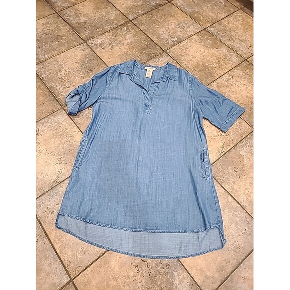 Philosophy-100% Tencel Shirt Dress-Chambray-XL-Tabbed Sleeves-Pockets - Picture 1 of 9